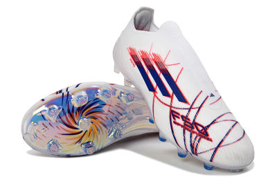 Unisex Adidas F50 Elite Laceless AG Artificial Grass Low-Tops Football Boots - White/Electric Red/Icy Blue