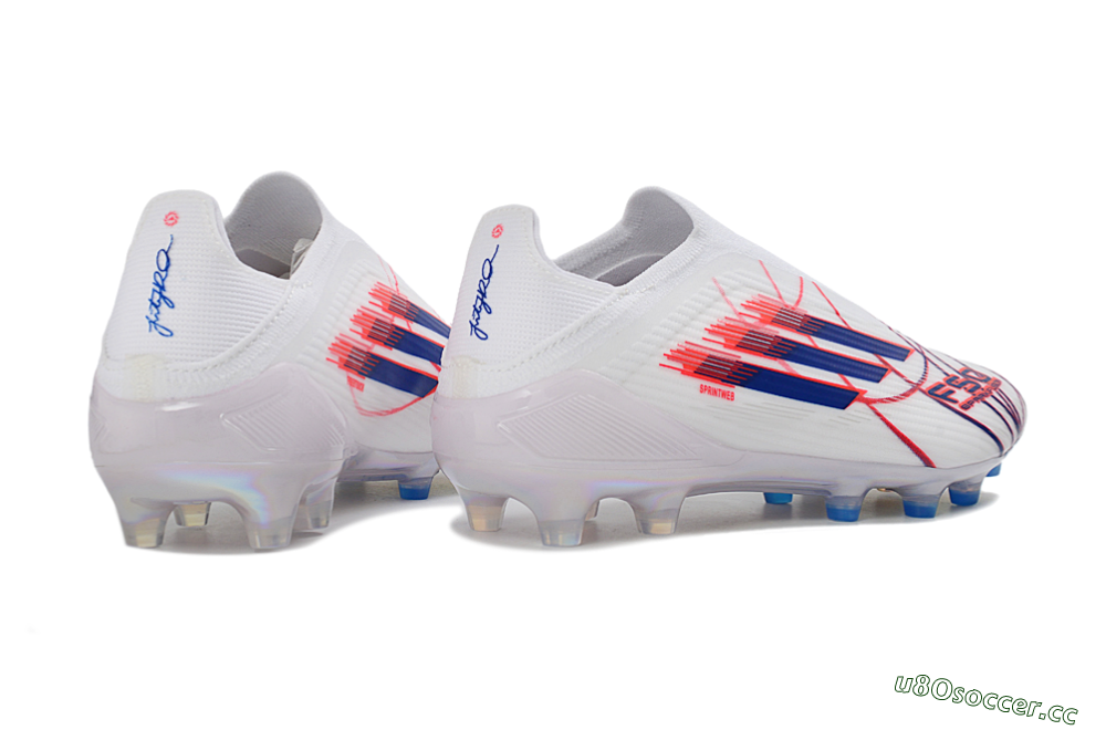 Unisex Adidas F50 Elite Laceless AG Artificial Grass Low-Tops Football Boots - White/Electric Red/Icy Blue 7
