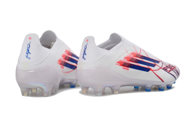 Unisex Adidas F50 Elite Laceless AG Artificial Grass Low-Tops Football Boots - White/Electric Red/Icy Blue