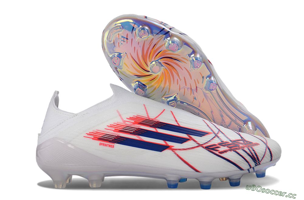 Unisex Adidas F50 Elite Laceless AG Artificial Grass Low-Tops Football Boots - White/Electric Red/Icy Blue 2