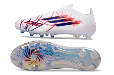 Unisex Adidas F50 Elite Laceless AG Artificial Grass Low-Tops Football Boots - White/Electric Red/Icy Blue