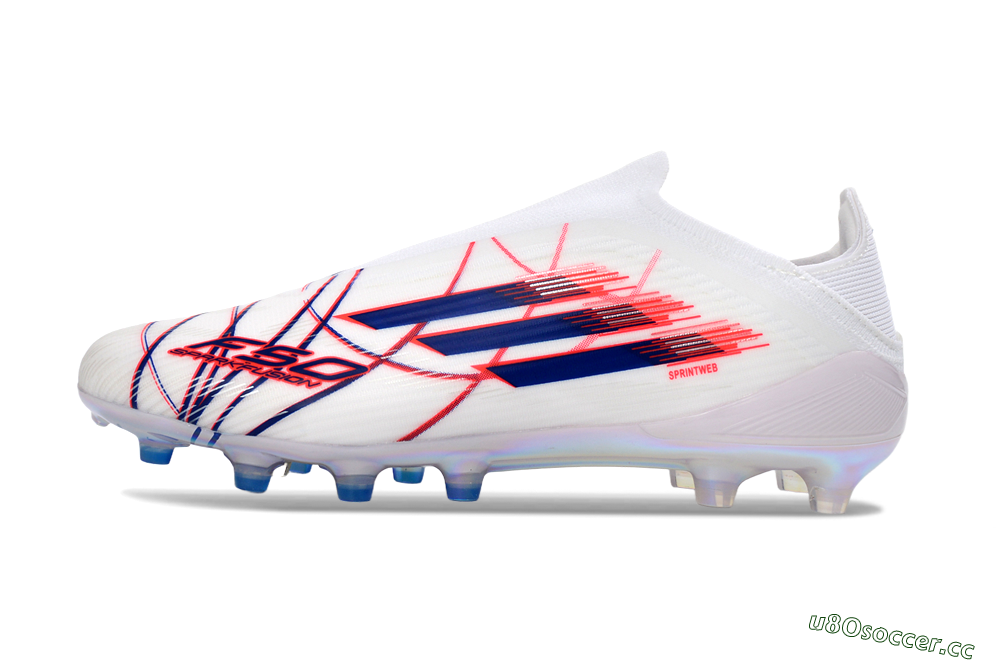 Unisex Adidas F50 Elite Laceless AG Artificial Grass Low-Tops Football Boots - White/Electric Red/Icy Blue 0