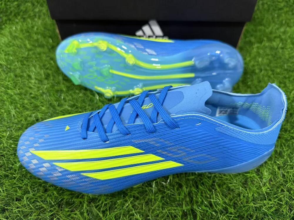 Unisex Adidas F50 Elite FG Firm Ground Low-Tops Football Boots - Blue/Lime Green/Neo Blue