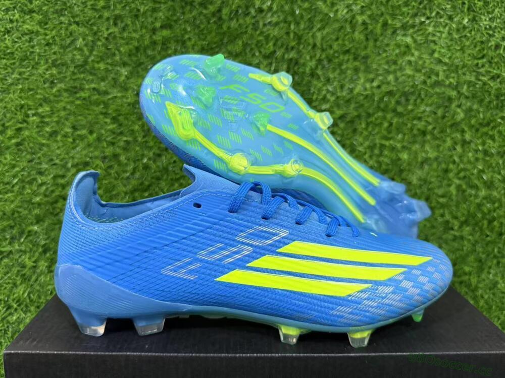 Unisex Adidas F50 Elite FG Firm Ground Low-Tops Football Boots - Blue/Lime Green/Neo Blue