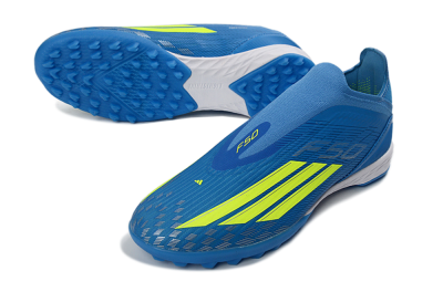 Unisex Adidas F50 Elite Laceless TF Artificial Turf Low-Tops Football Shoes - Blue/Luminous Green/White
