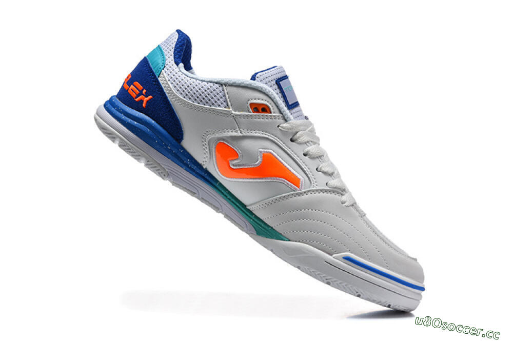 Men's Joma Top Flex IC Indoor & Futsal Low-Tops Football Shoes - White/Electric Blue/Orange Blaze 7