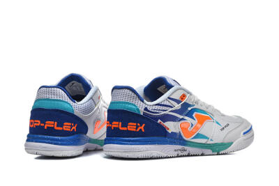 Men's Joma Top Flex IC Indoor & Futsal Low-Tops Football Shoes - White/Electric Blue/Orange Blaze