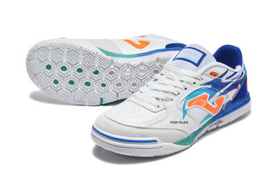 Men's Joma Top Flex IC Indoor & Futsal Low-Tops Football Shoes - White/Electric Blue/Orange Blaze