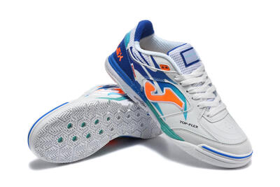 Men's Joma Top Flex IC Indoor & Futsal Low-Tops Football Shoes - White/Electric Blue/Orange Blaze