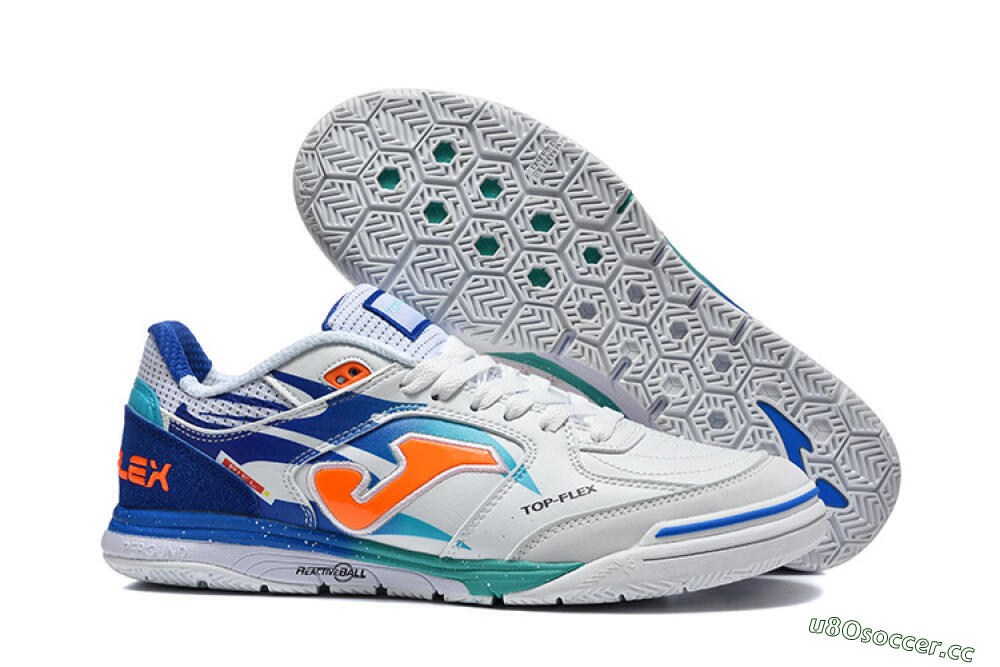 Men's Joma Top Flex IC Indoor & Futsal Low-Tops Football Shoes - White/Electric Blue/Orange Blaze 2