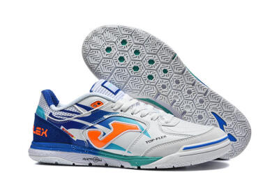 Men's Joma Top Flex IC Indoor & Futsal Low-Tops Football Shoes - White/Electric Blue/Orange Blaze
