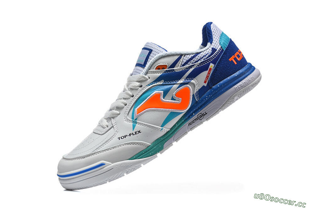 Men's Joma Top Flex IC Indoor & Futsal Low-Tops Football Shoes - White/Electric Blue/Orange Blaze 8