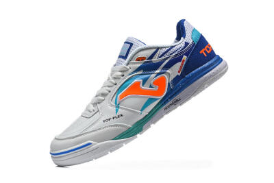 Men's Joma Top Flex IC Indoor & Futsal Low-Tops Football Shoes - White/Electric Blue/Orange Blaze