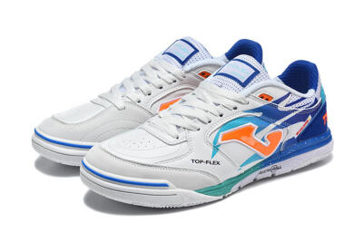Men's Joma Top Flex IC Indoor & Futsal Low-Tops Football Shoes - White/Electric Blue/Orange Blaze