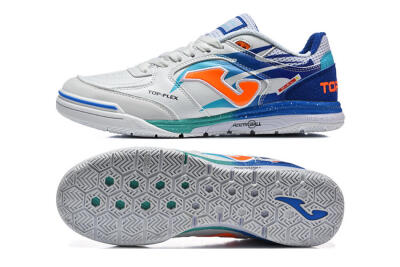 Men's Joma Top Flex IC Indoor & Futsal Low-Tops Football Shoes - White/Electric Blue/Orange Blaze