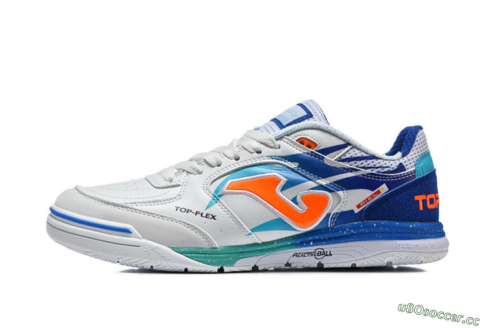 Men's Joma Top Flex IC Indoor & Futsal Low-Tops Football Shoes - White/Electric Blue/Orange Blaze 0