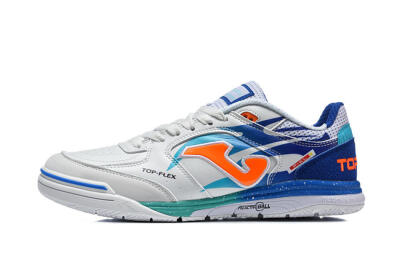 Men's Joma Top Flex IC Indoor & Futsal Low-Tops Football Shoes - White/Electric Blue/Orange Blaze