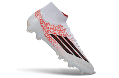 Men's Adidas F50 Elite Mid AG Artificial Grass High-Tops Football Boots - White/Crimson Rose/Black Spark