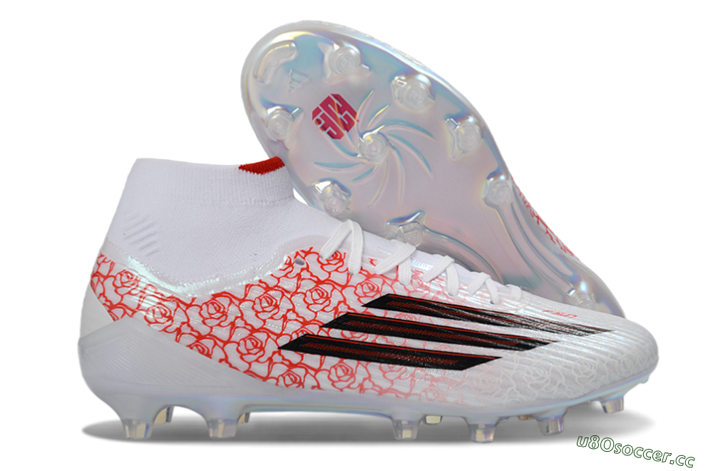 Men's Adidas F50 Elite Mid AG Artificial Grass High-Tops Football Boots - White/Crimson Rose/Black Spark 2