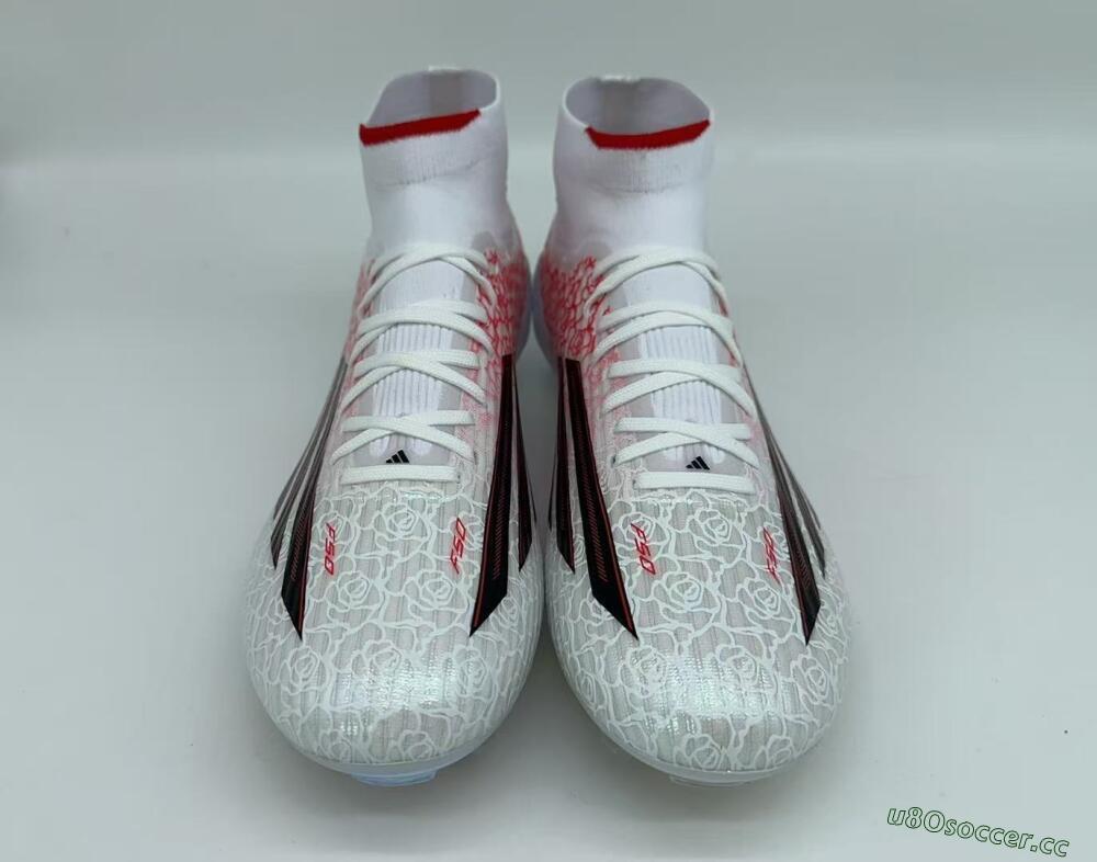 Men's Adidas F50 Elite Mid AG Artificial Grass High-Tops Football Boots - White/Crimson Rose/Black Spark