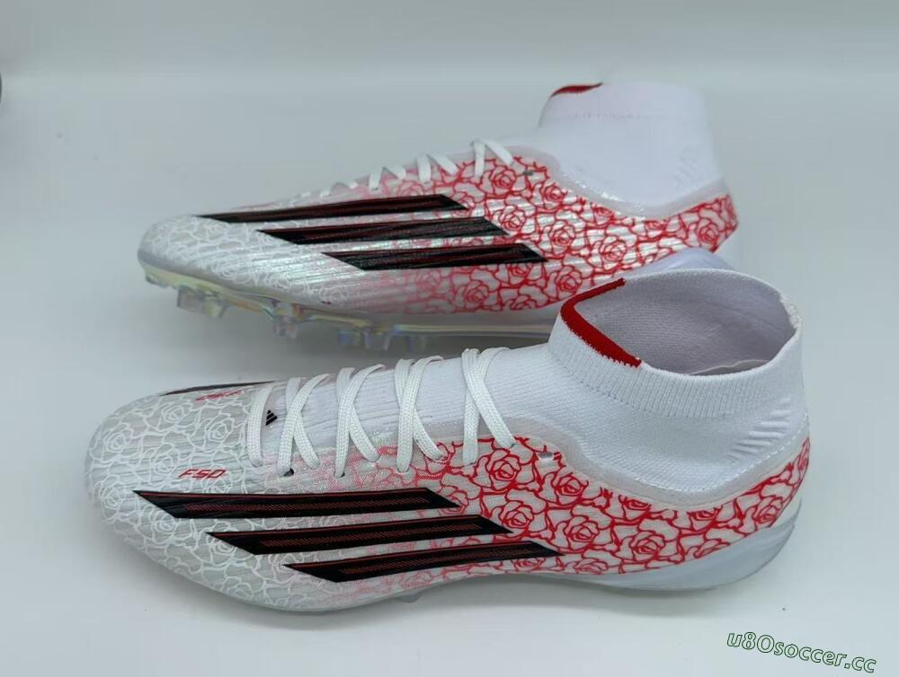 Men's Adidas F50 Elite Mid AG Artificial Grass High-Tops Football Boots - White/Crimson Rose/Black Spark