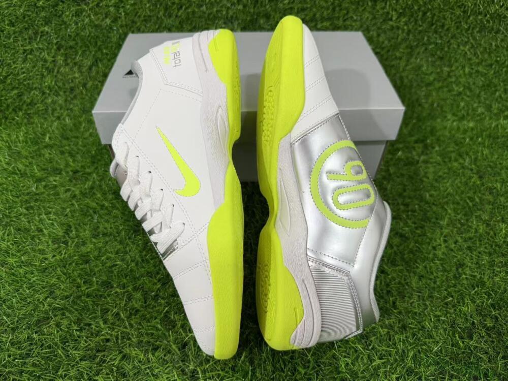 Men's Nike Total 90 III IC Indoor & Futsal Low-Tops Football Shoes - White/Lime Green/Metallic Silver