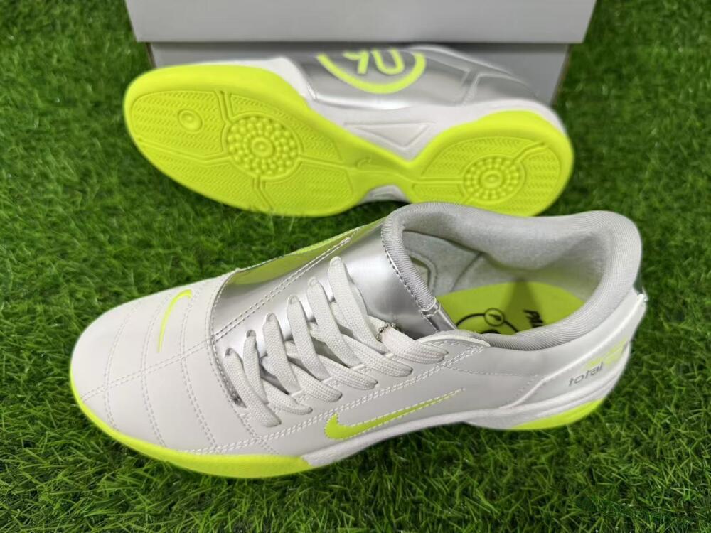 Men's Nike Total 90 III IC Indoor & Futsal Low-Tops Football Shoes - White/Lime Green/Metallic Silver