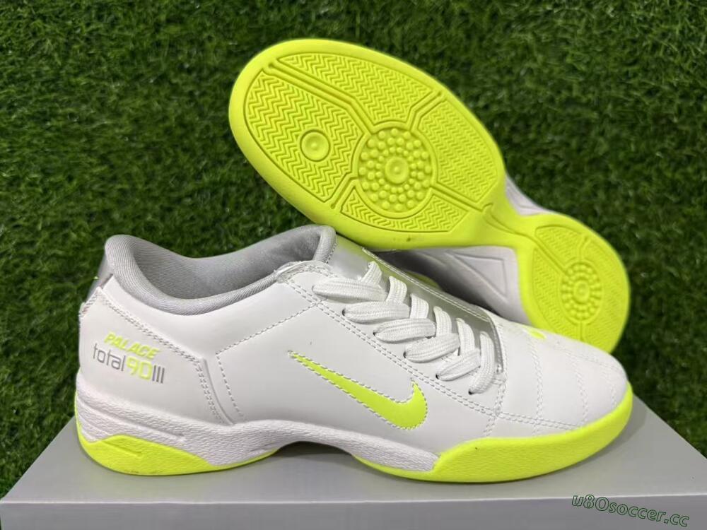 Men's Nike Total 90 III IC Indoor & Futsal Low-Tops Football Shoes - White/Lime Green/Metallic Silver