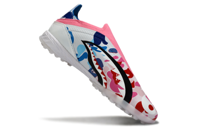 Unisex Adidas F50 Elite Laceless TF Artificial Turf Low-Tops Football Shoes - Pink/Coral Blue/Soft White