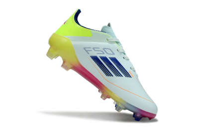 Kids Adidas F50 Elite FG Firm Ground Low-Tops Football Boots - White/Neon Yellow/Coral Pink