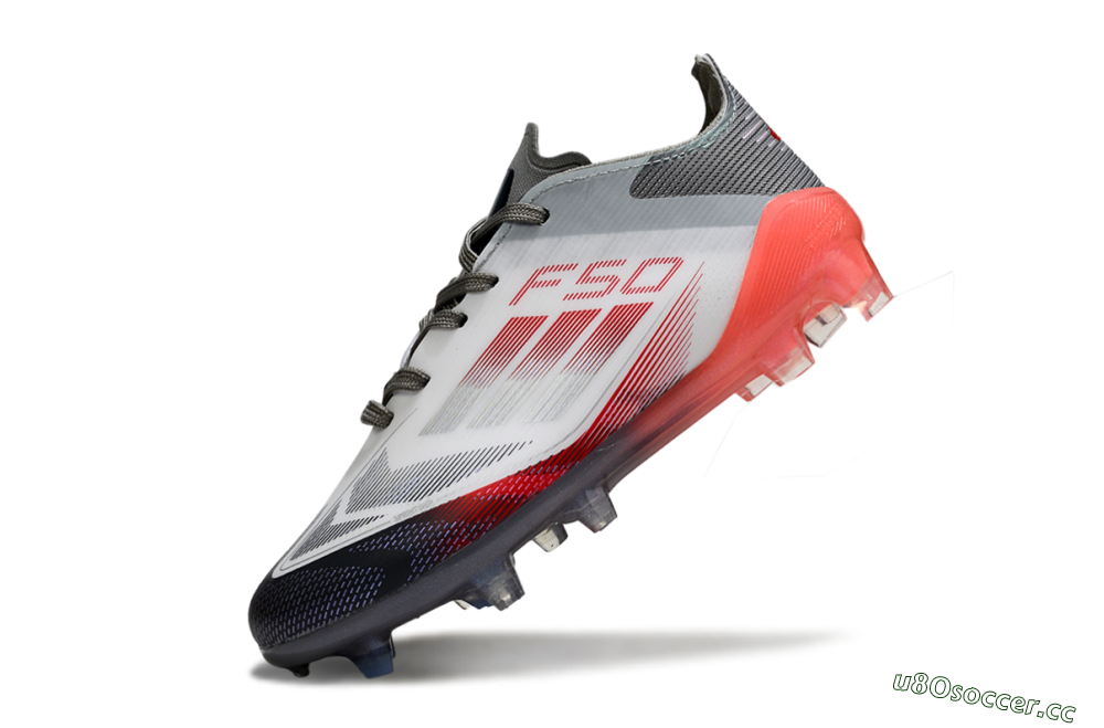 Kids Adidas F50 Elite FG Firm Ground Low-Tops Football Boots - White/Crimson Red/Charcoal Gray 4