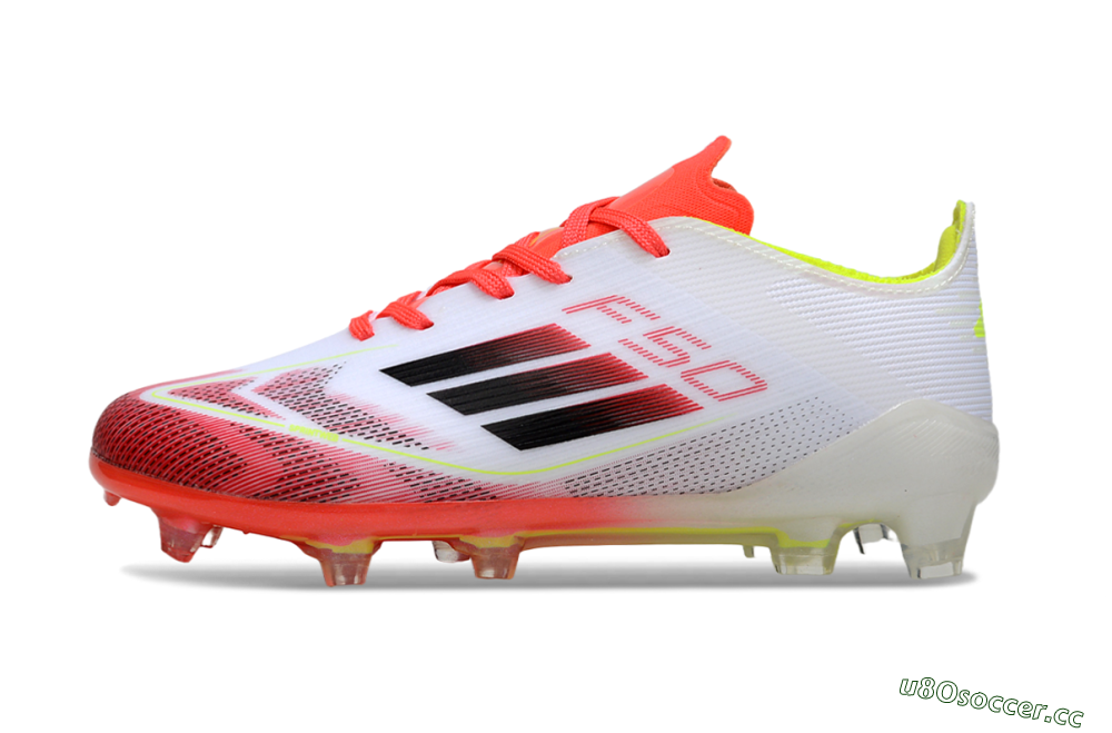 Kids Adidas F50 Elite FG Firm Ground Low-Tops Football Boots - White/Fiery Red/Lime Green 2