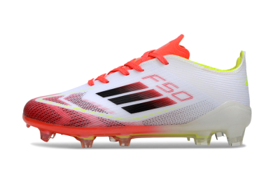 Kids Adidas F50 Elite FG Firm Ground Low-Tops Football Boots - White/Fiery Red/Lime Green