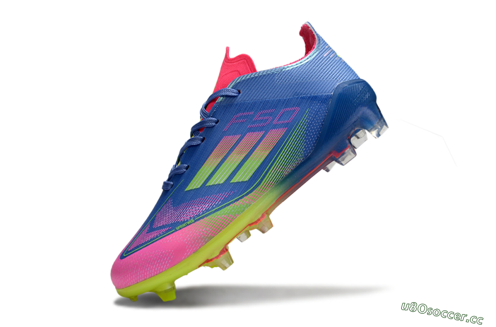 Kids Adidas F50 Elite FG Firm Ground Low-Tops Football Boots - Blue/Neon Pink/Fluorescent Yellow 4