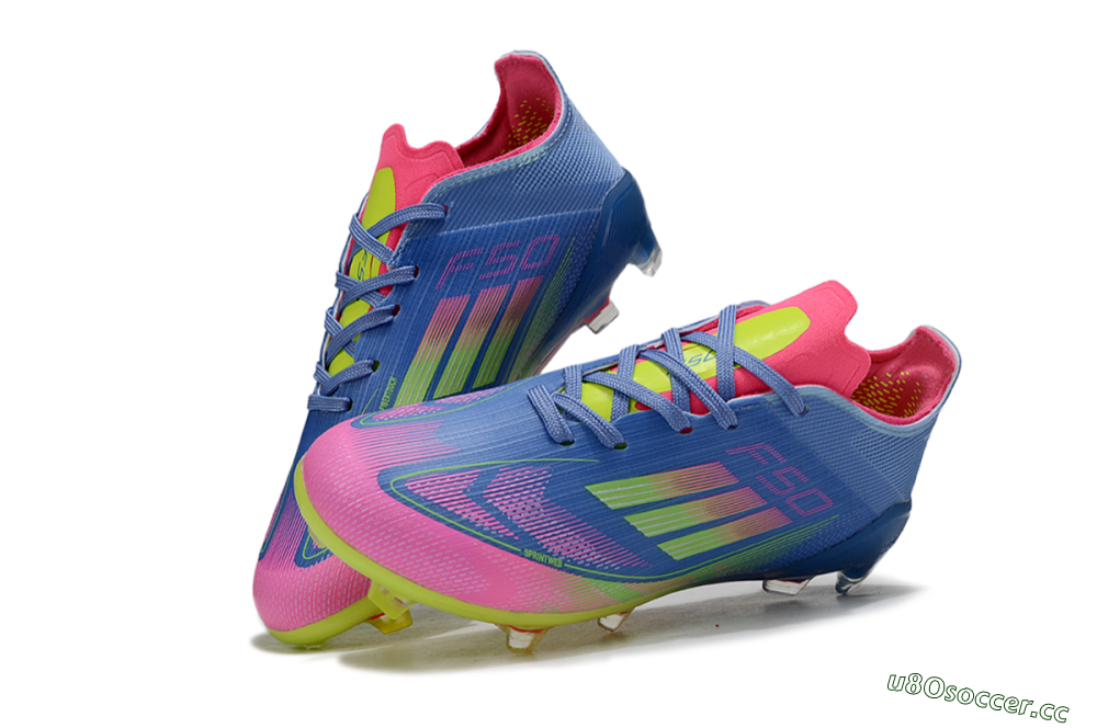 Kids Adidas F50 Elite FG Firm Ground Low-Tops Football Boots - Blue/Neon Pink/Fluorescent Yellow 0