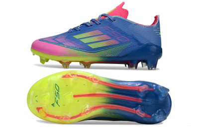 Kids Adidas F50 Elite FG Firm Ground Low-Tops Football Boots - Blue/Neon Pink/Fluorescent Yellow