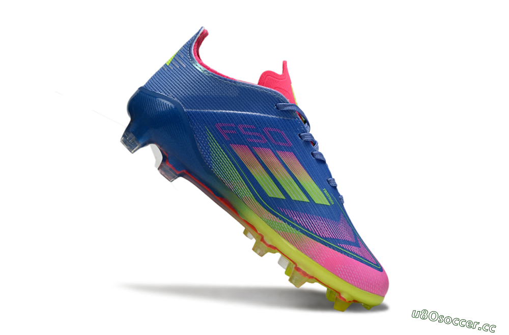 Kids Adidas F50 Elite FG Firm Ground Low-Tops Football Boots - Blue/Neon Pink/Fluorescent Yellow 3
