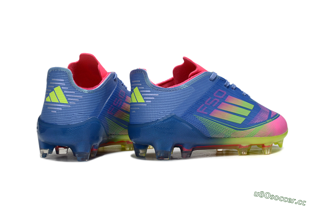 Kids Adidas F50 Elite FG Firm Ground Low-Tops Football Boots - Blue/Neon Pink/Fluorescent Yellow 6