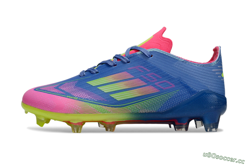 Kids Adidas F50 Elite FG Firm Ground Low-Tops Football Boots - Blue/Neon Pink/Fluorescent Yellow 2
