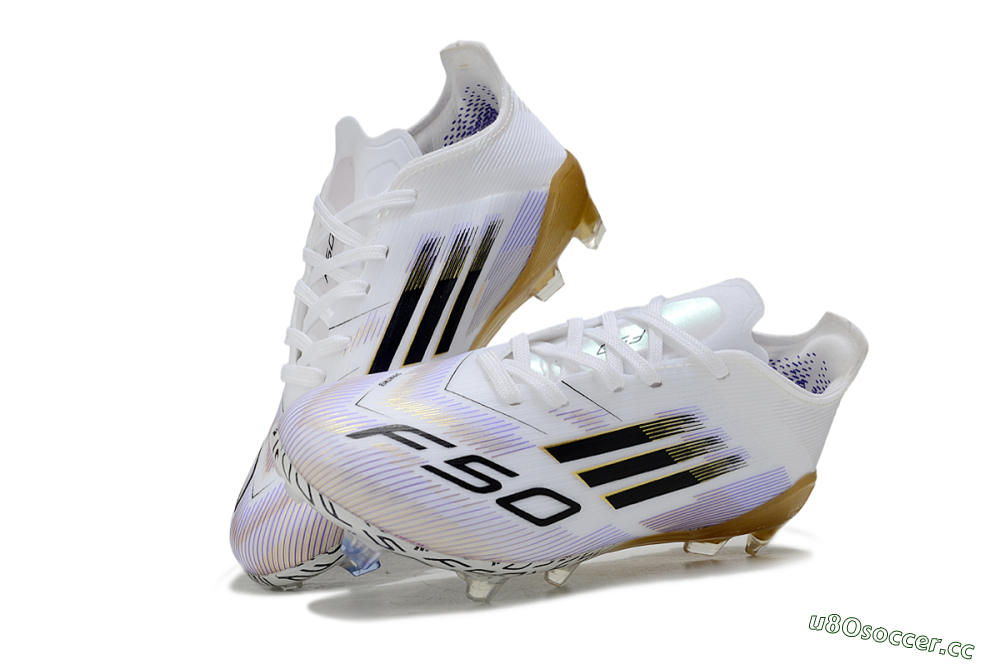 Kids Adidas F50 Elite FG Firm Ground Low-Tops Football Boots - White/Golden Glow/Black Stripes 0