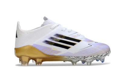 Kids Adidas F50 Elite FG Firm Ground Low-Tops Football Boots - White/Golden Glow/Black Stripes