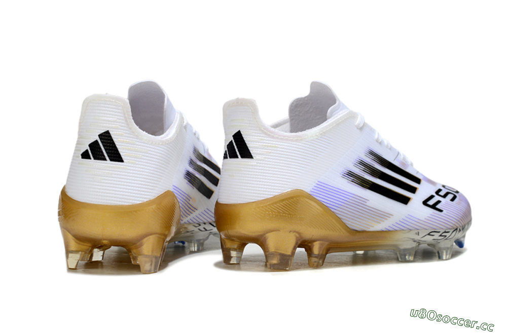 Kids Adidas F50 Elite FG Firm Ground Low-Tops Football Boots - White/Golden Glow/Black Stripes 5