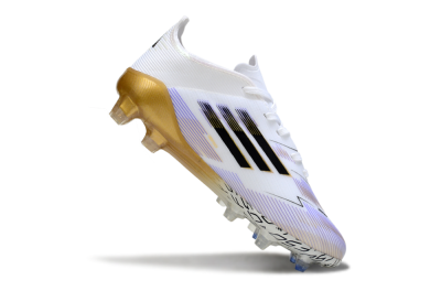 Kids Adidas F50 Elite FG Firm Ground Low-Tops Football Boots - White/Golden Glow/Black Stripes