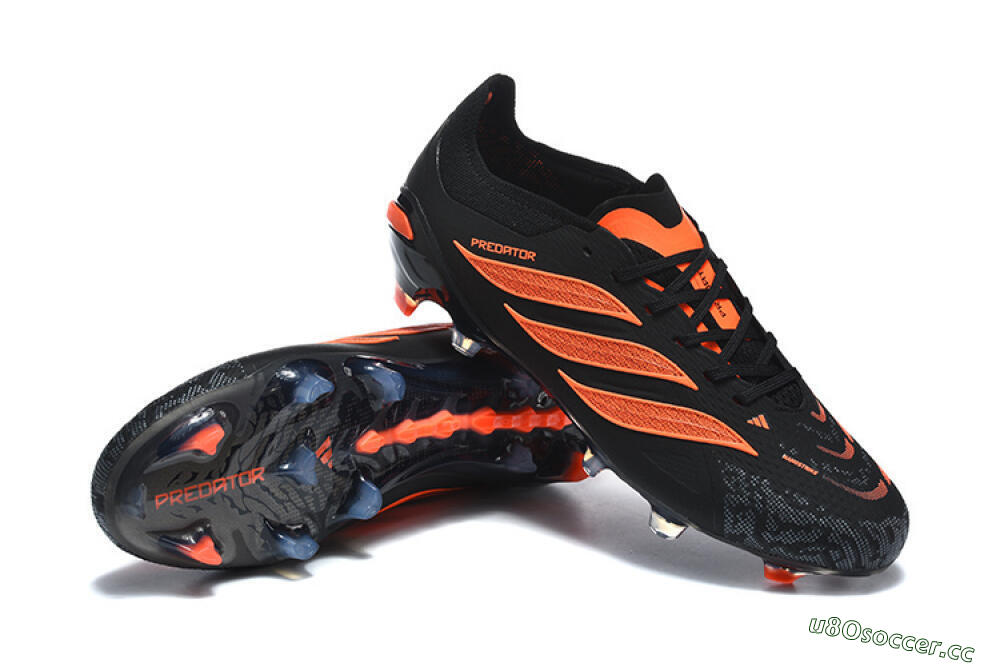 Men's Adidas Predator 26 Elite FG Firm Ground Low-Tops Football Boots - Black/Vibrant Orange/Shadow Black 4