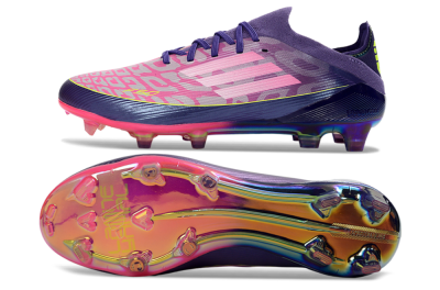 Men's Adidas F50 Elite FG Firm Ground Low-Tops Football Boots - Purple/Vibrant Pink/Rainbow Gradient