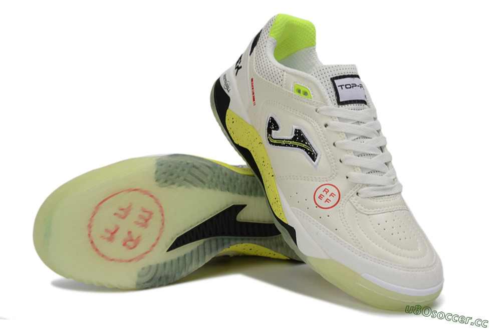 Men's Joma Top Flex IC Indoor & Futsal Low-Tops Football Shoes - White/Lime Yellow/Black 3
