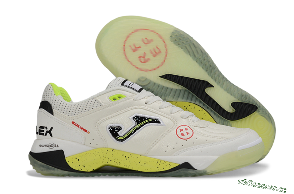 Men's Joma Top Flex IC Indoor & Futsal Low-Tops Football Shoes - White/Lime Yellow/Black 2