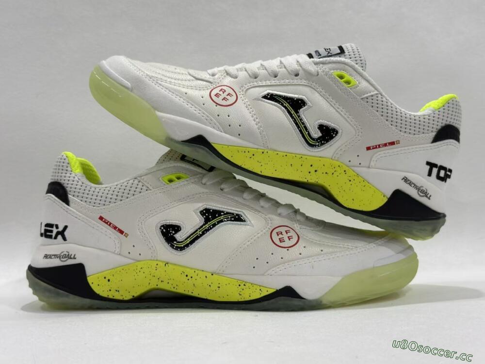 Men's Joma Top Flex IC Indoor & Futsal Low-Tops Football Shoes - White/Lime Yellow/Black