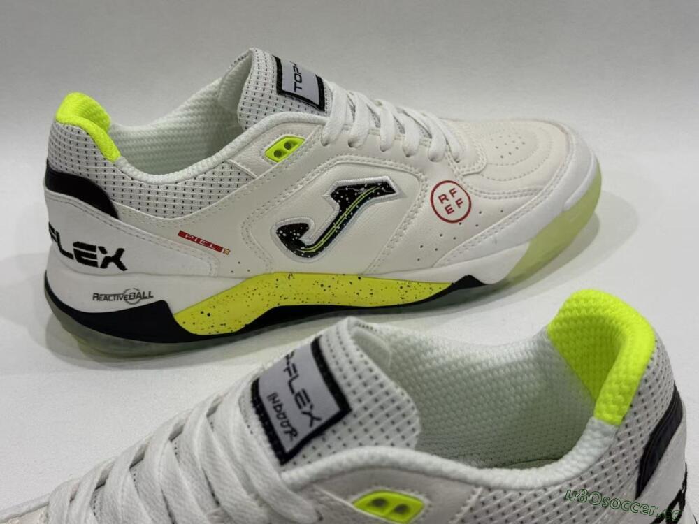 Men's Joma Top Flex IC Indoor & Futsal Low-Tops Football Shoes - White/Lime Yellow/Black