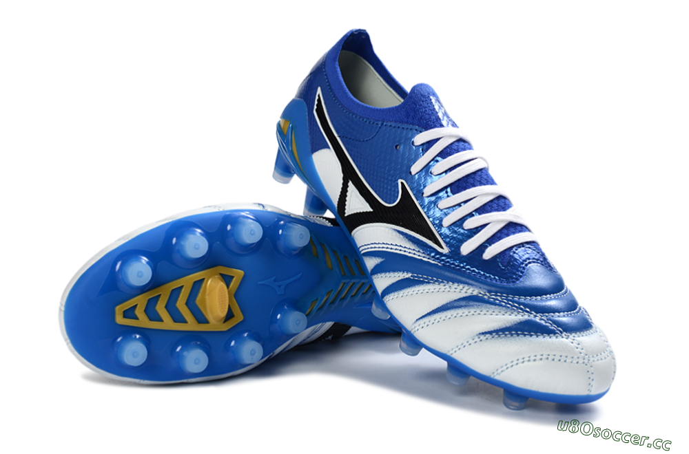 Men's Mizuno Morelia Neo 4 FG Firm Ground Low-Tops Football Boots - Blue/Ice Blue/Golden Yellow 3